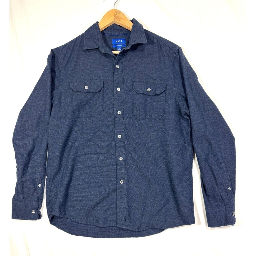 Apt. 9 Soft Touch Button Up Shirt Blue Cotton Blend Flannel Office Preppy‎ M